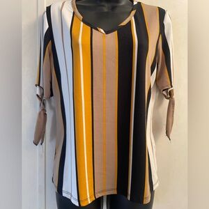 Women’s medium business blouse. V-neck, black, tan, white,  dark mustard, yellow
